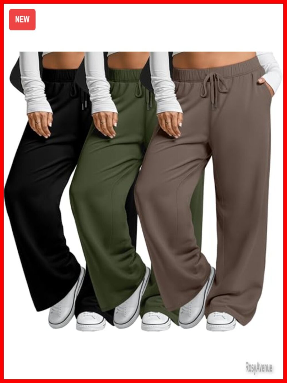 Plus Size Wide Leg Lounge Sweatpants 3 Pack Drawstring Pockets